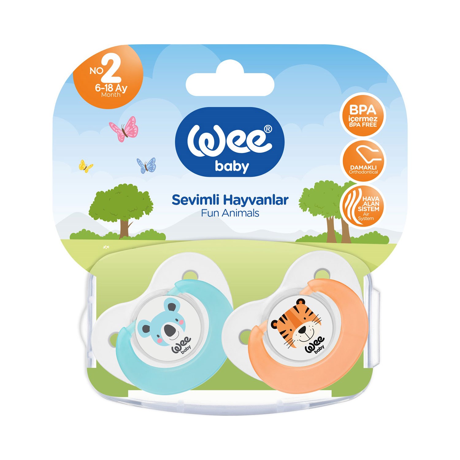 Wee Baby 2'li Sevimli Hayvanlar Emzik 6-18 Ay No:2 320 Mavi