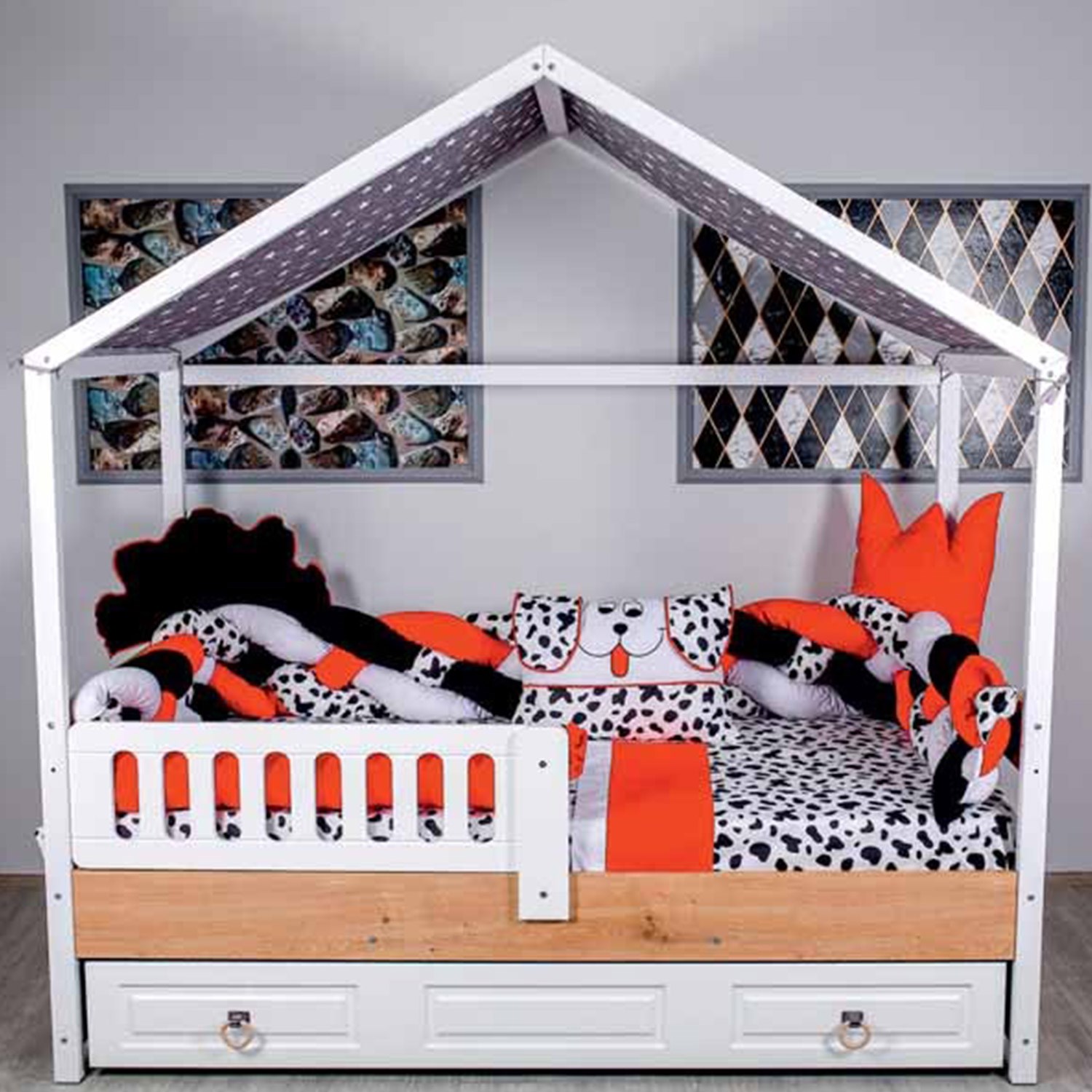 Mini Baby Montessori Örgülü Uyku Seti 95x195 cm Kırmızı