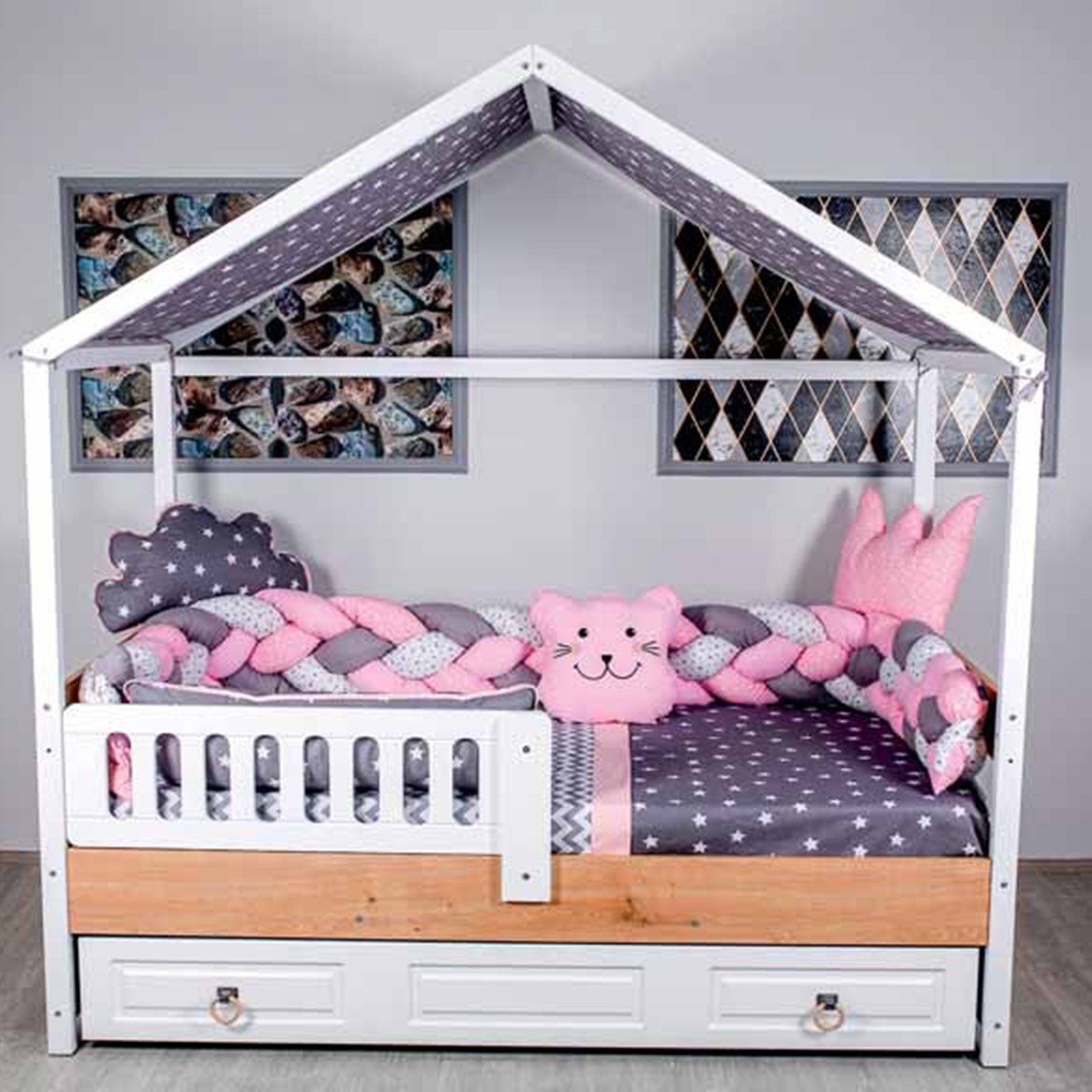 Mini Baby Montessori Örgülü Uyku Seti 95x195 cm Pembe