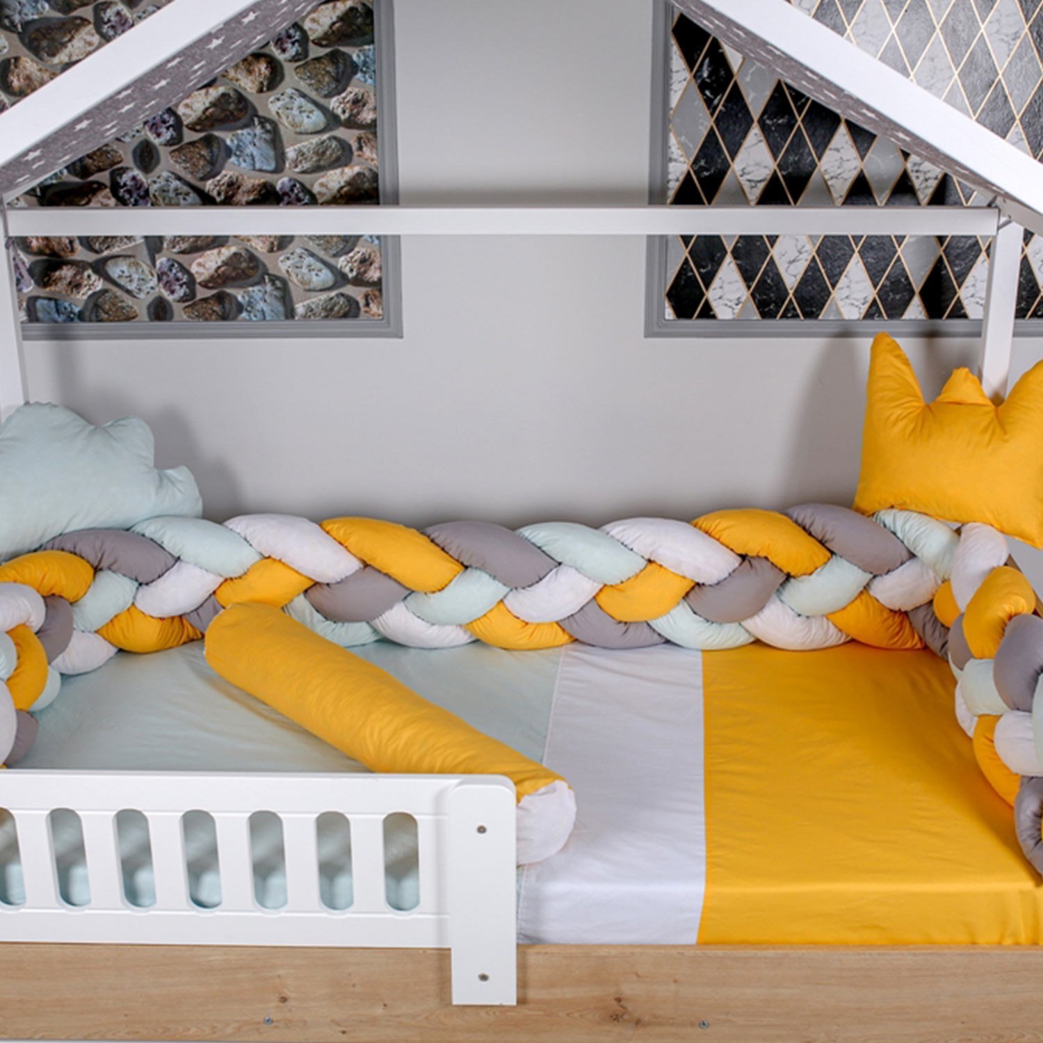 Mini Baby Montessori Örgülü Uyku Seti 95x195 cm Sarı