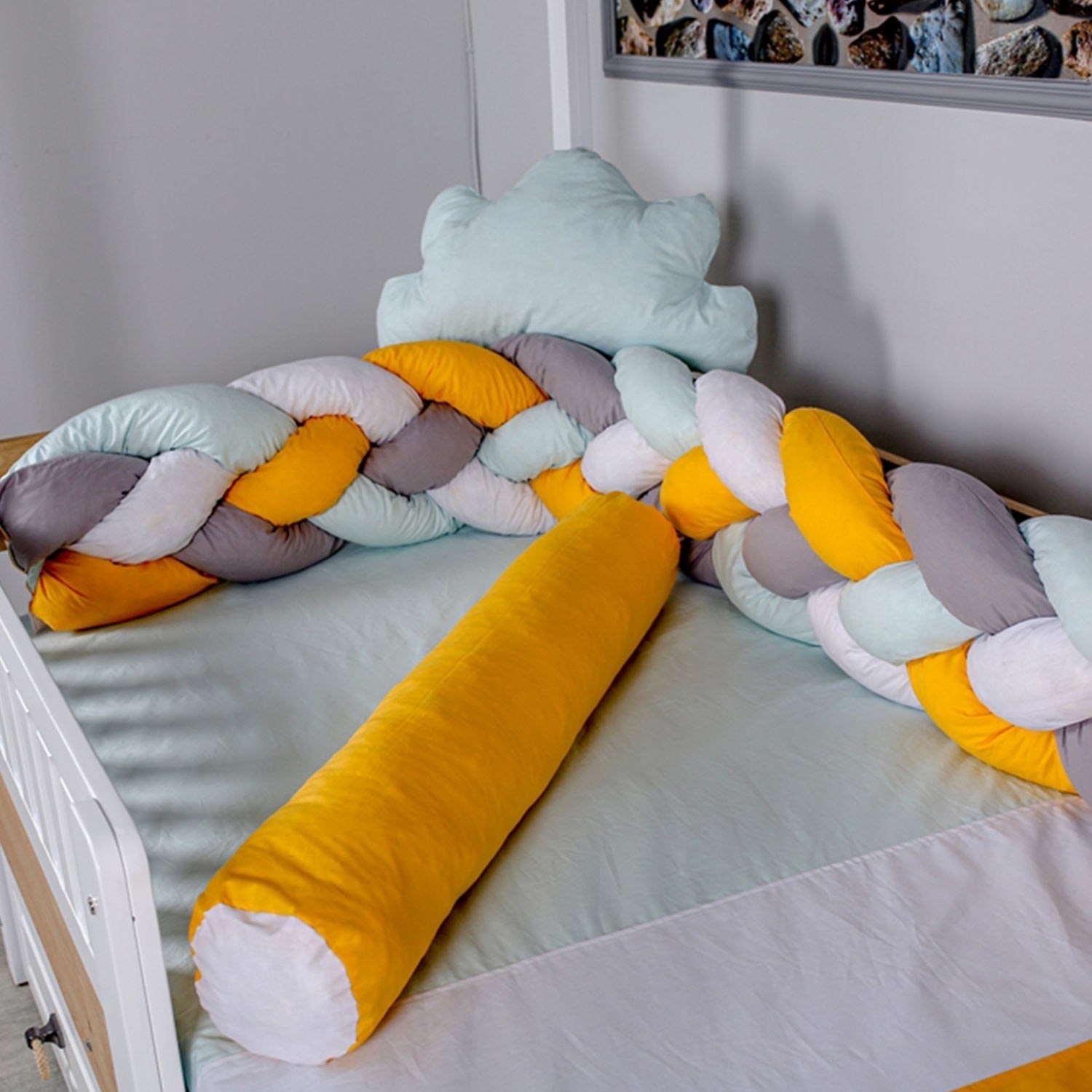 Mini Baby Montessori Örgülü Uyku Seti 95x195 cm Sarı