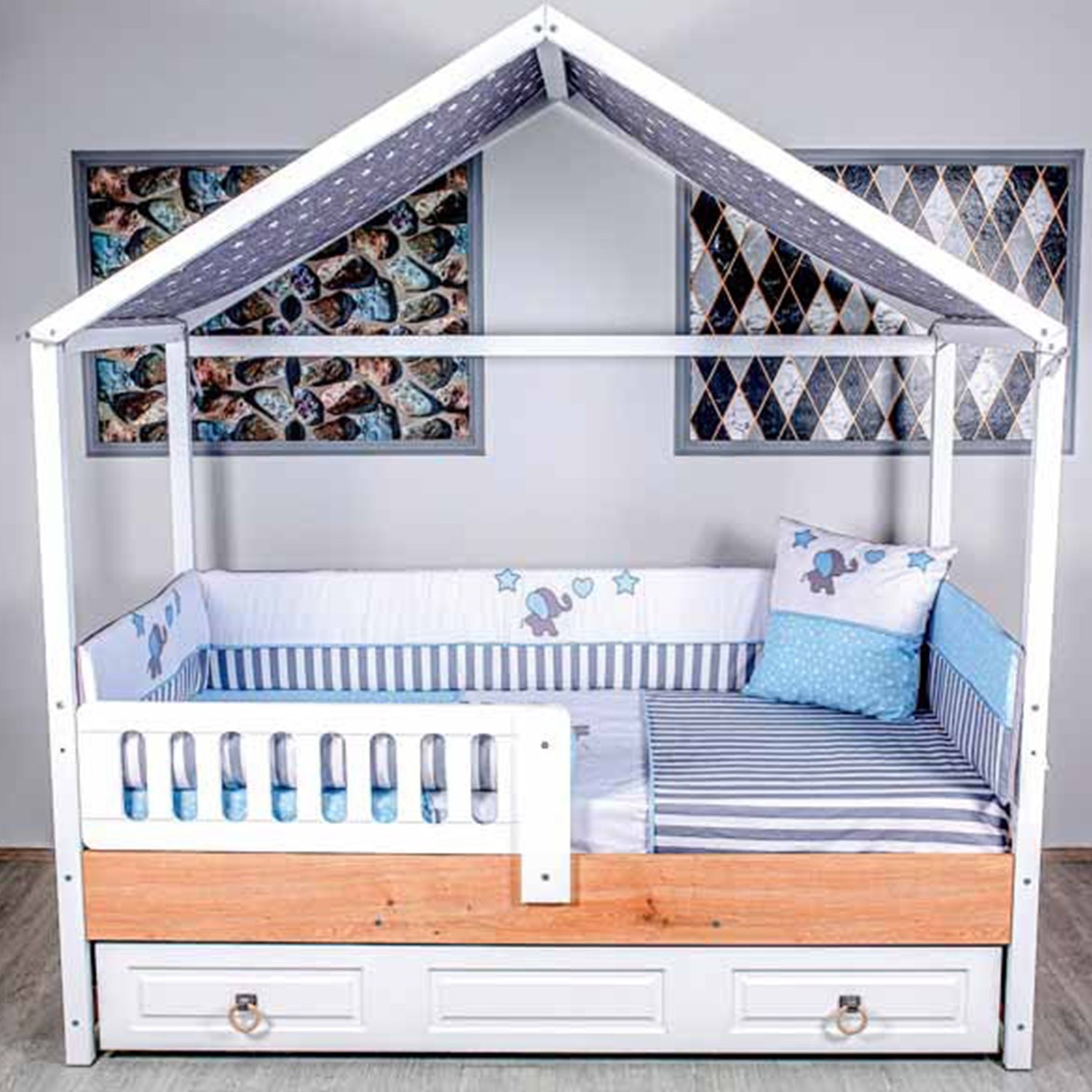 Mini Baby Montessori Aqua Uyku Seti 95x195 cm Mavi