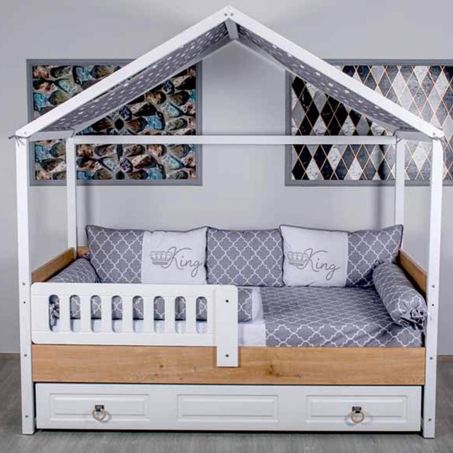 Mini Baby Montessori King Uyku Seti 95x195 cm Gri