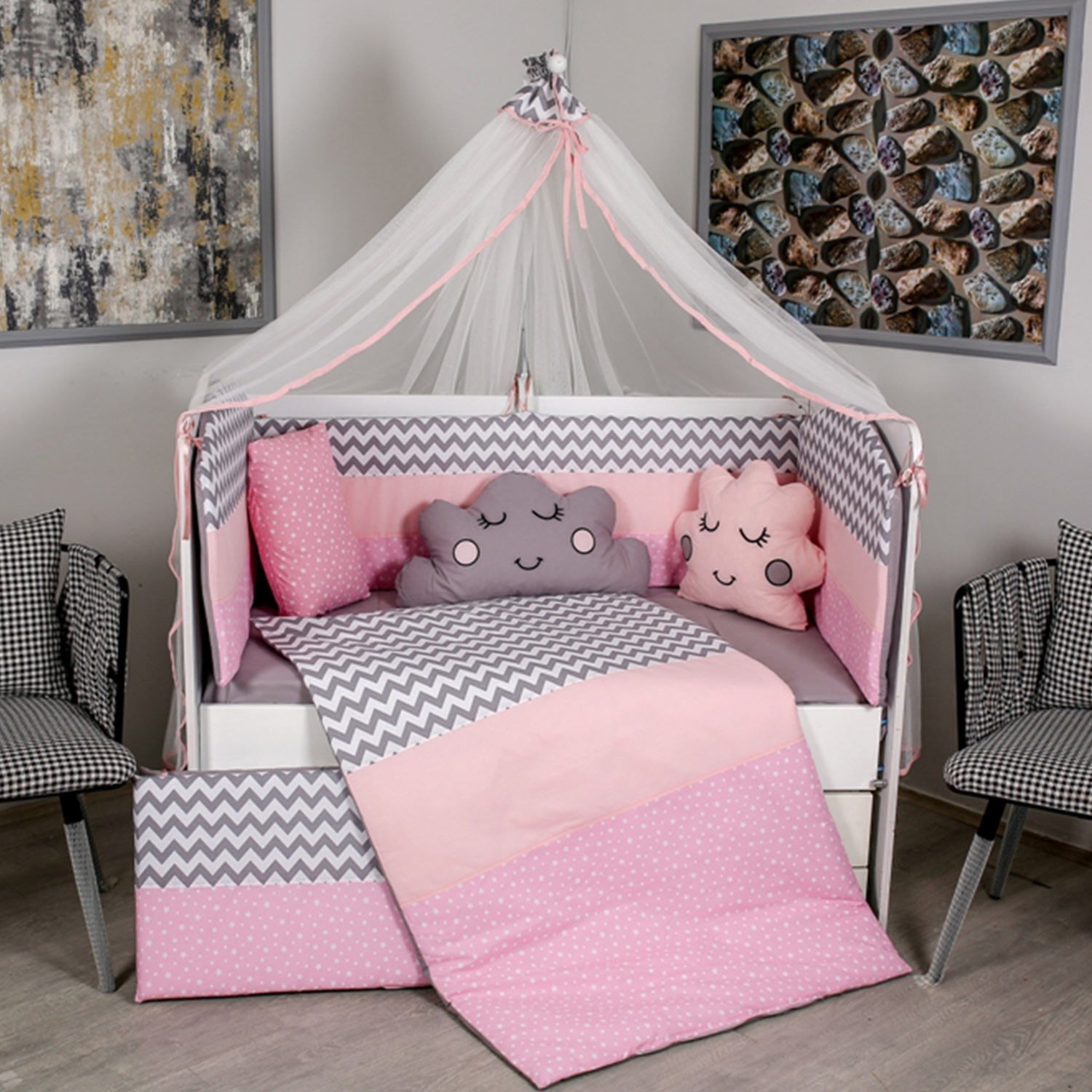 Mini Baby Figürlü Bebek Uyku Seti 75x130 cm Pembe