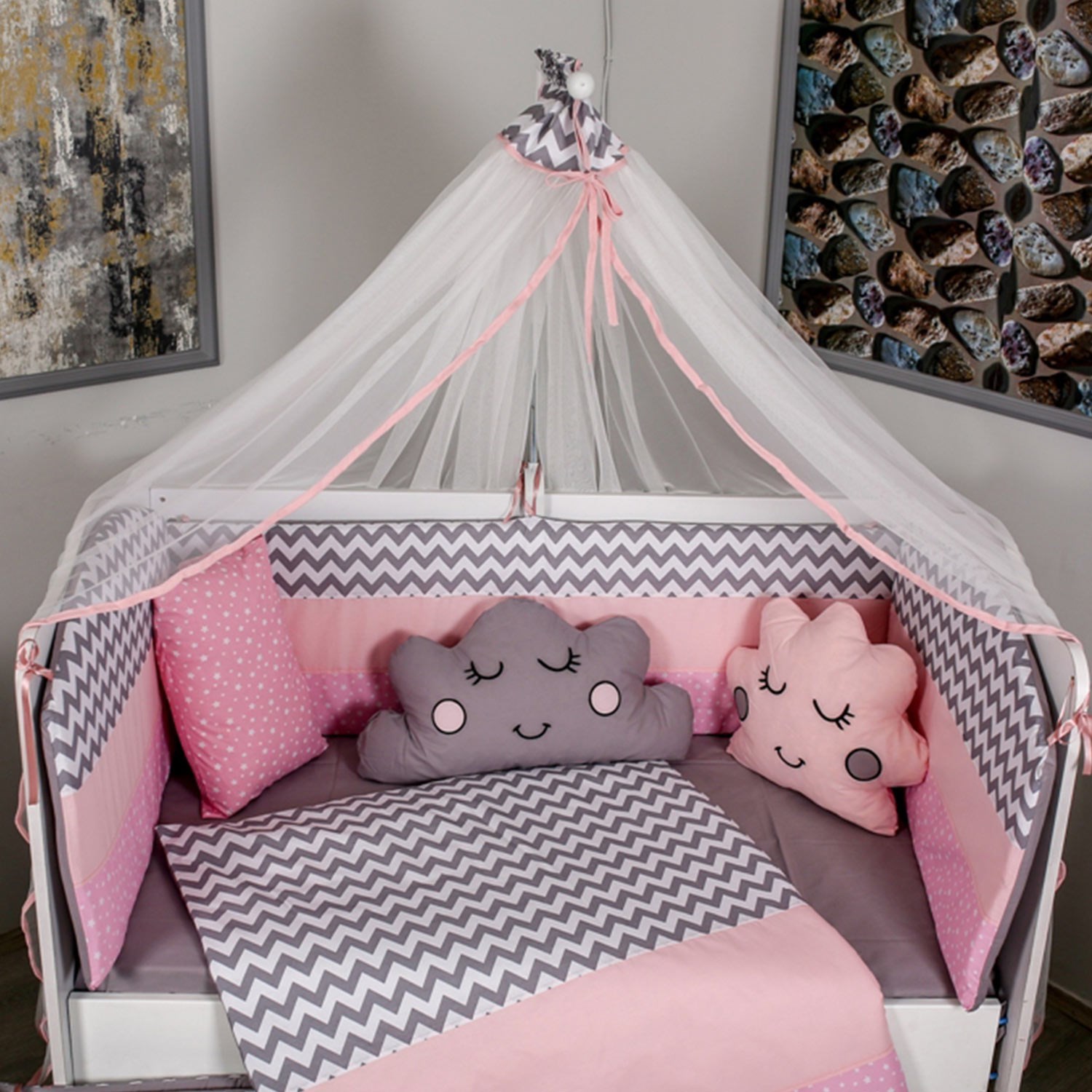 Mini Baby Figürlü Bebek Uyku Seti 75x130 cm Pembe