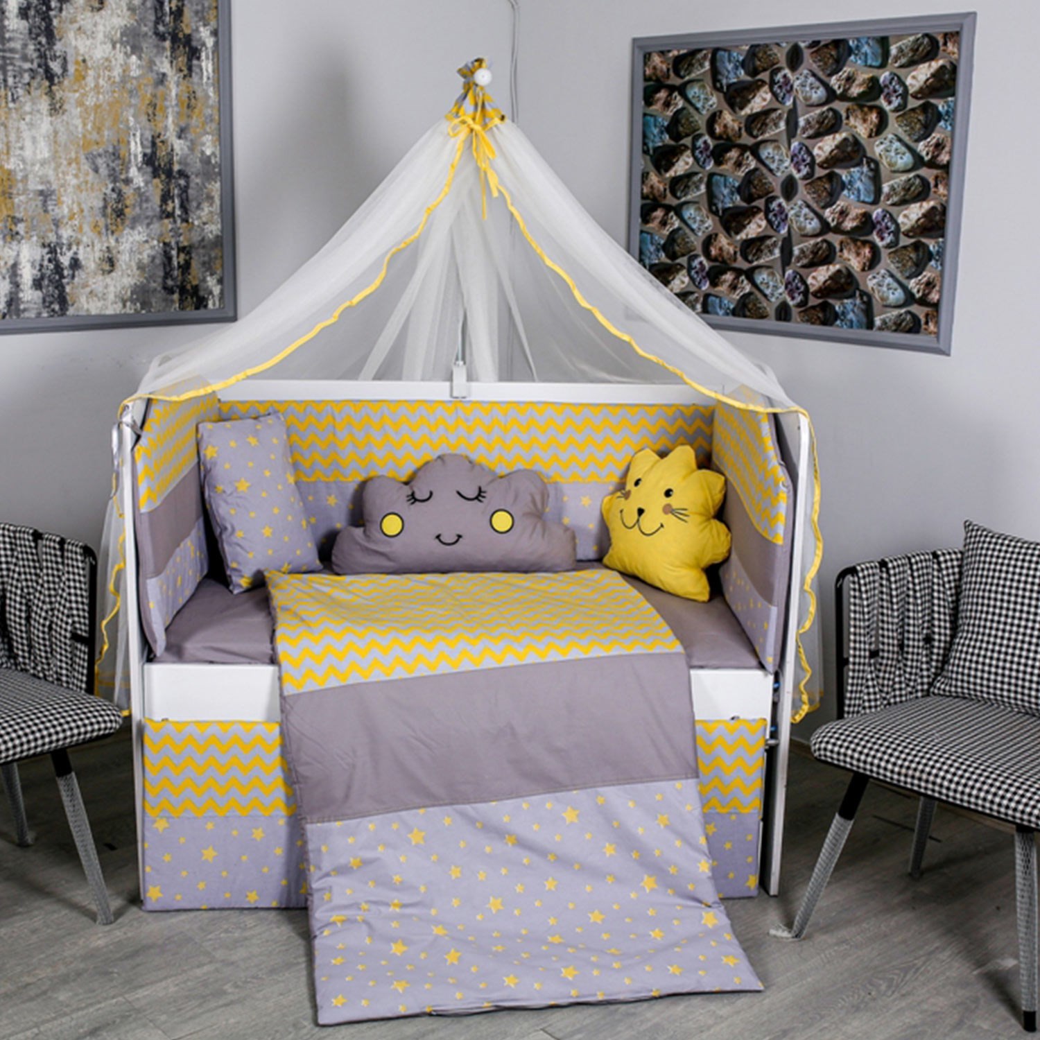 Mini Baby Figürlü Bebek Uyku Seti 75x130 cm Sarı
