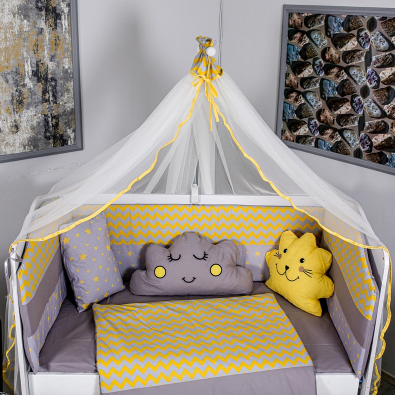 Mini Baby Figürlü Bebek Uyku Seti 75x130 cm Sarı