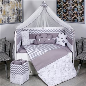 Mini Baby Figürlü Bebek Uyku Seti 75x130 cm Gri