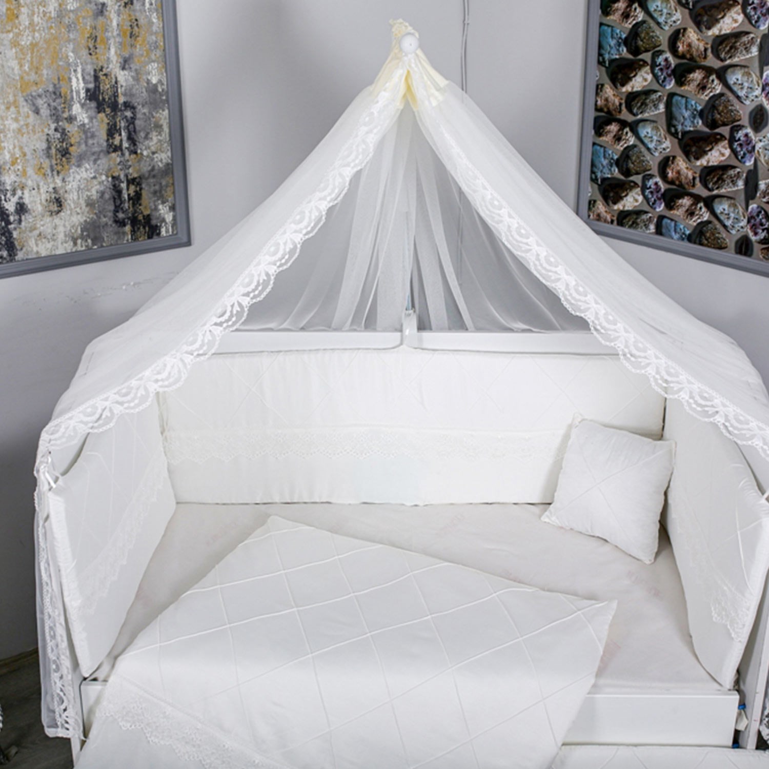 Mini Baby Nervür Bebek Uyku Seti 10 Parça 75x130 cm Krem