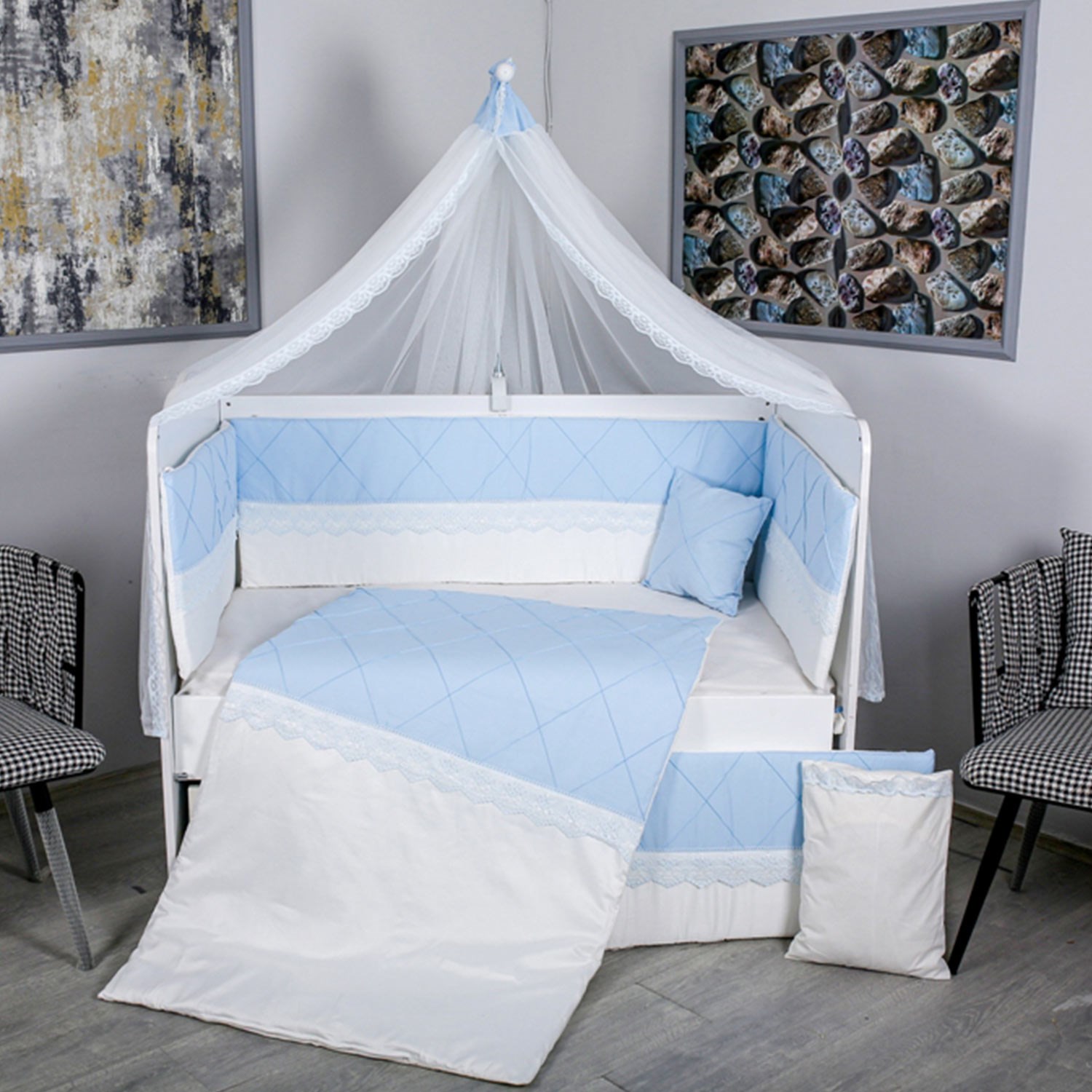 Mini Baby Nervür Bebek Uyku Seti 10 Parça 75x130 cm Mavi