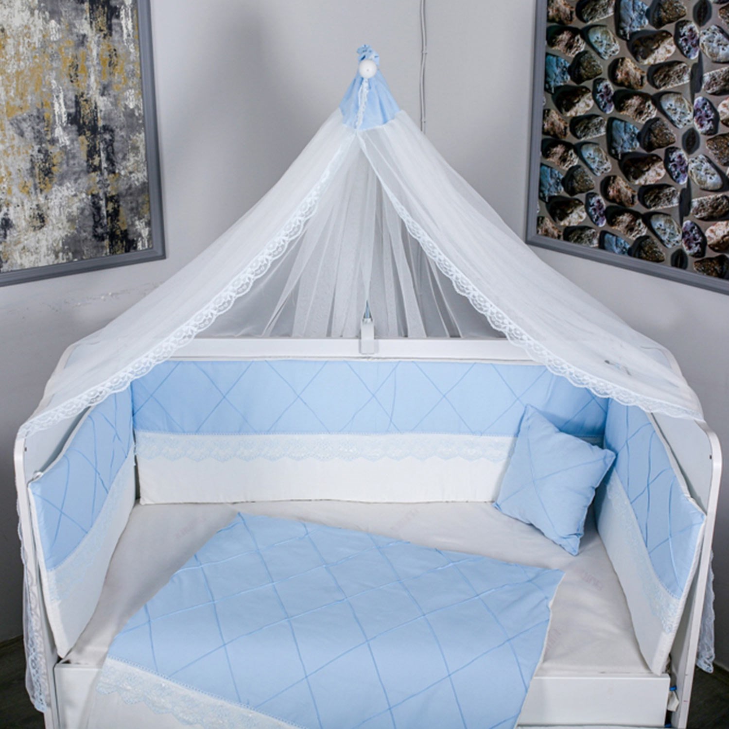 Mini Baby Nervür Bebek Uyku Seti 10 Parça 75x130 cm Mavi
