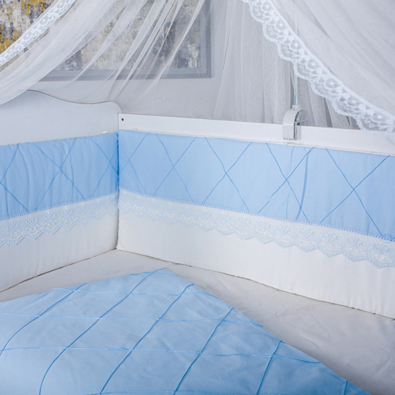 Mini Baby Nervür Bebek Uyku Seti 10 Parça 75x130 cm Mavi