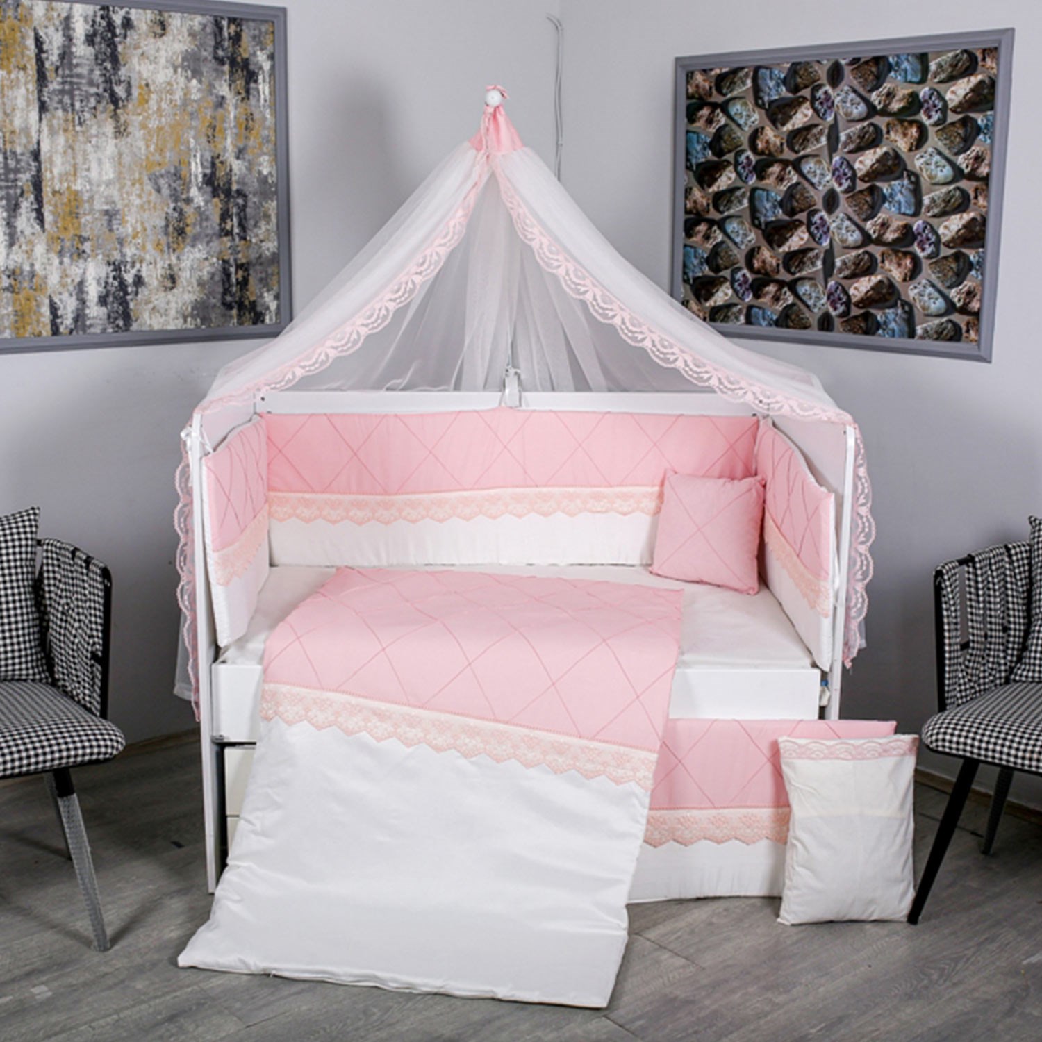 Mini Baby Nervür Bebek Uyku Seti 10 Parça 75x130 cm Pembe