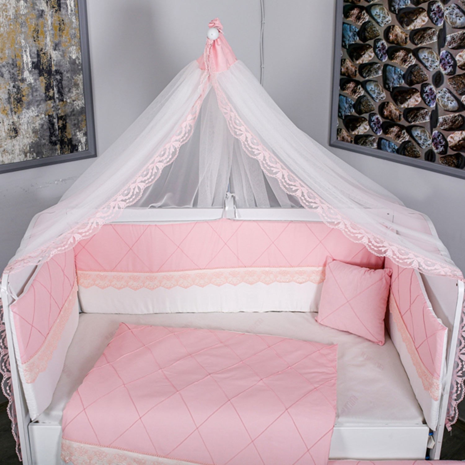 Mini Baby Nervür Bebek Uyku Seti 10 Parça 75x130 cm Pembe