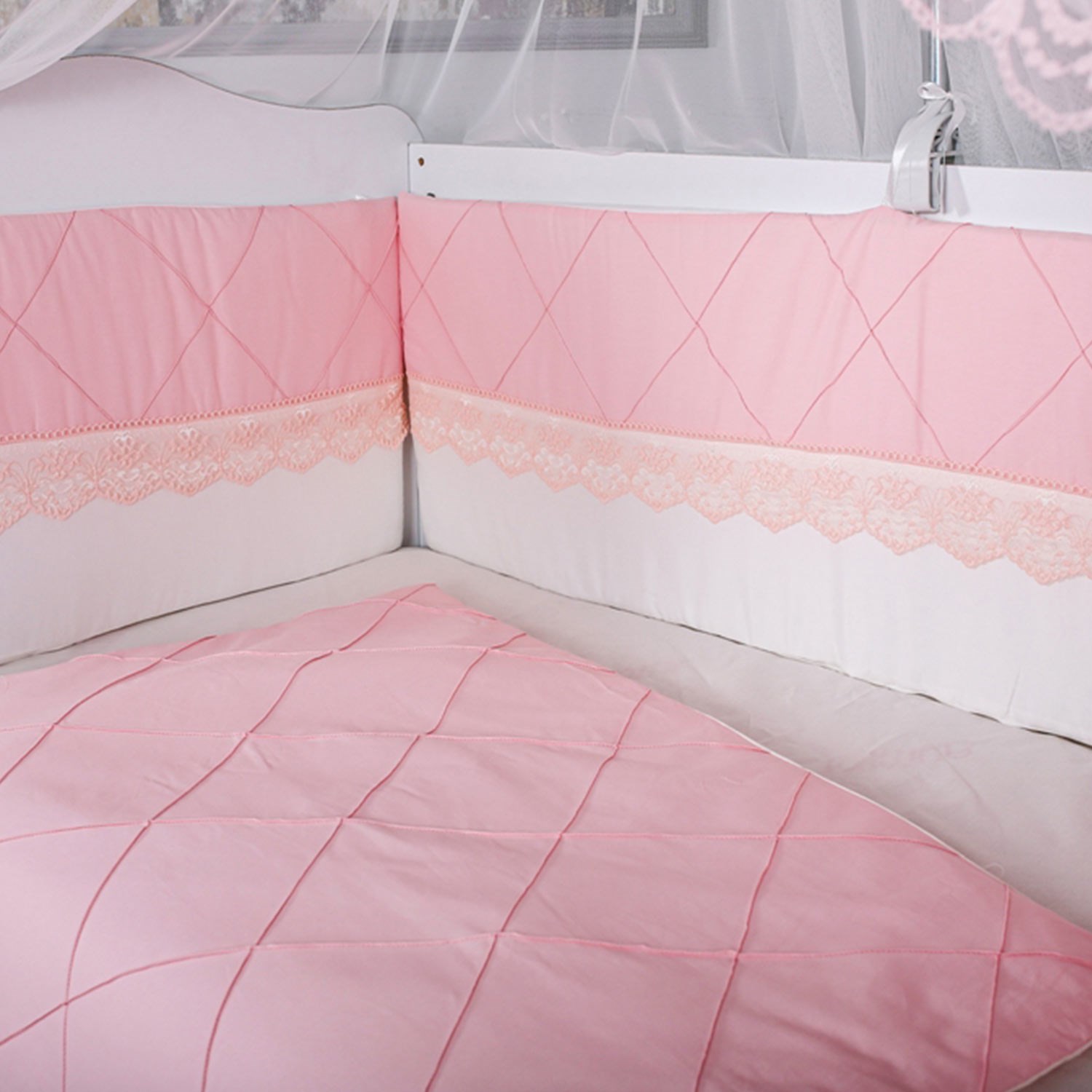 Mini Baby Nervür Bebek Uyku Seti 10 Parça 75x130 cm Pembe