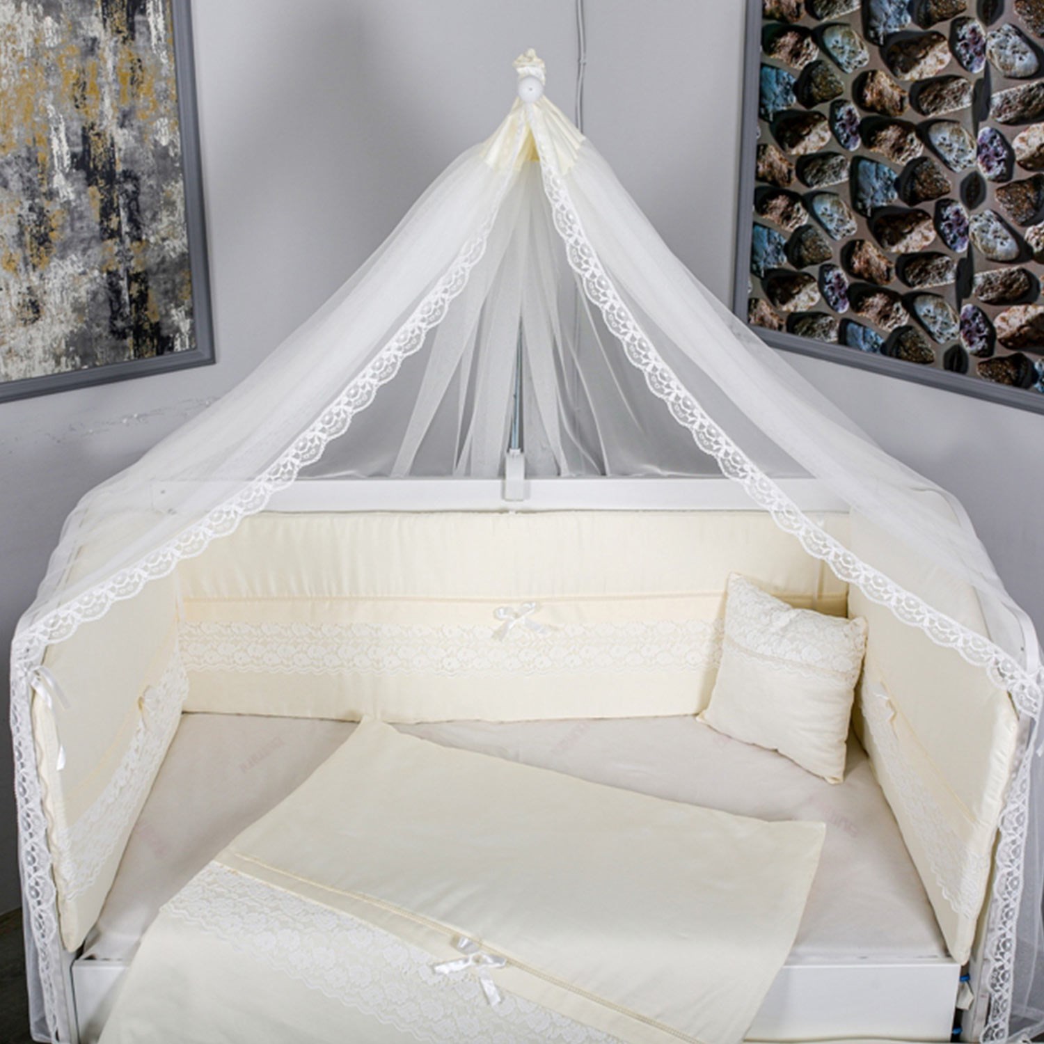 Mini Baby İnci Bebek Uyku Seti 10 Parça 75x130 cm Krem