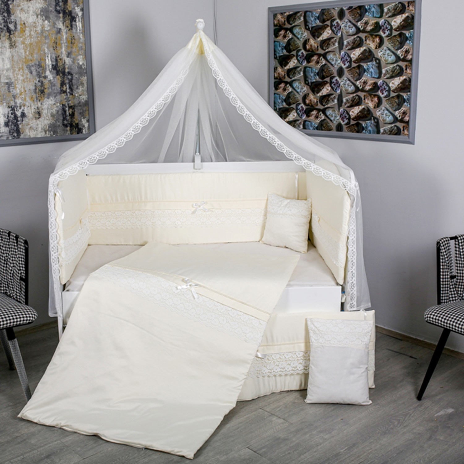 Mini Baby İnci Bebek Uyku Seti 10 Parça 75x130 cm Krem