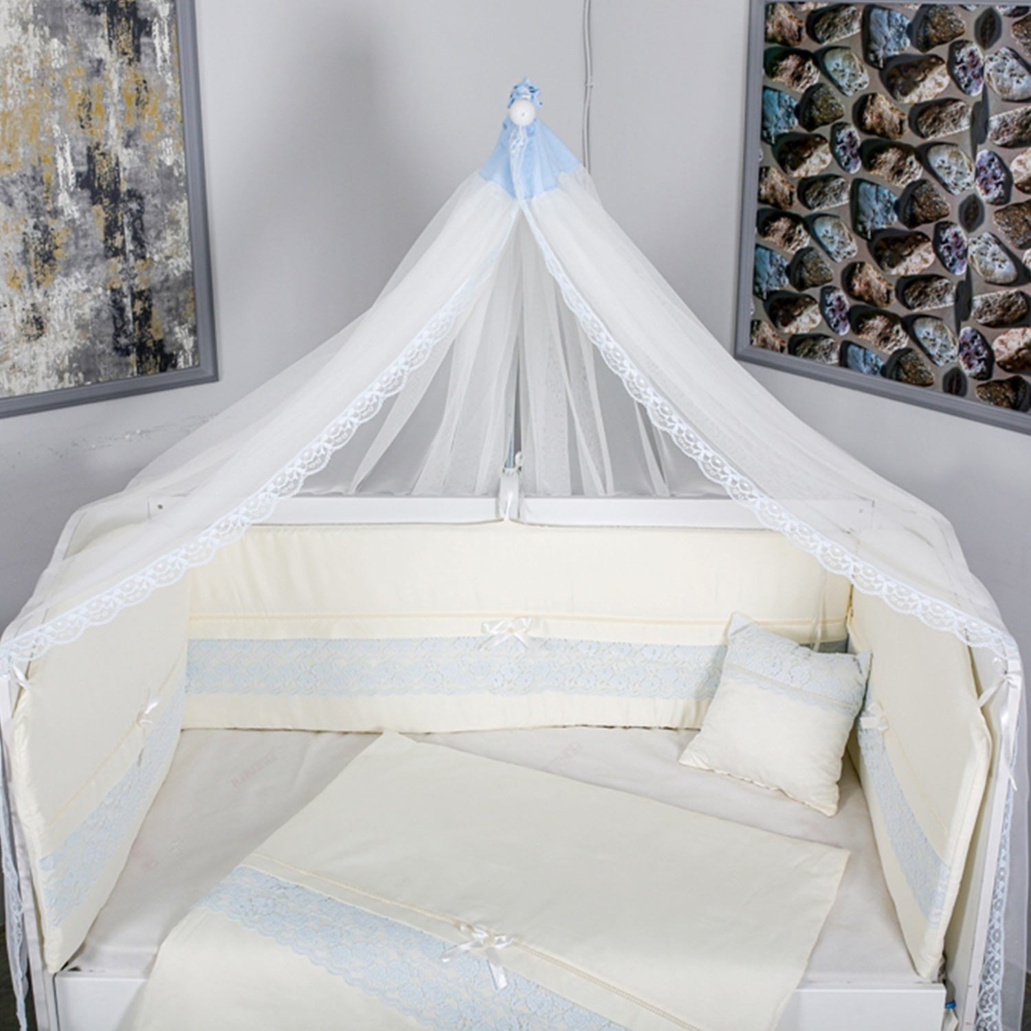 Mini Baby İnci Bebek Uyku Seti 10 Parça 75x130 cm Mavi