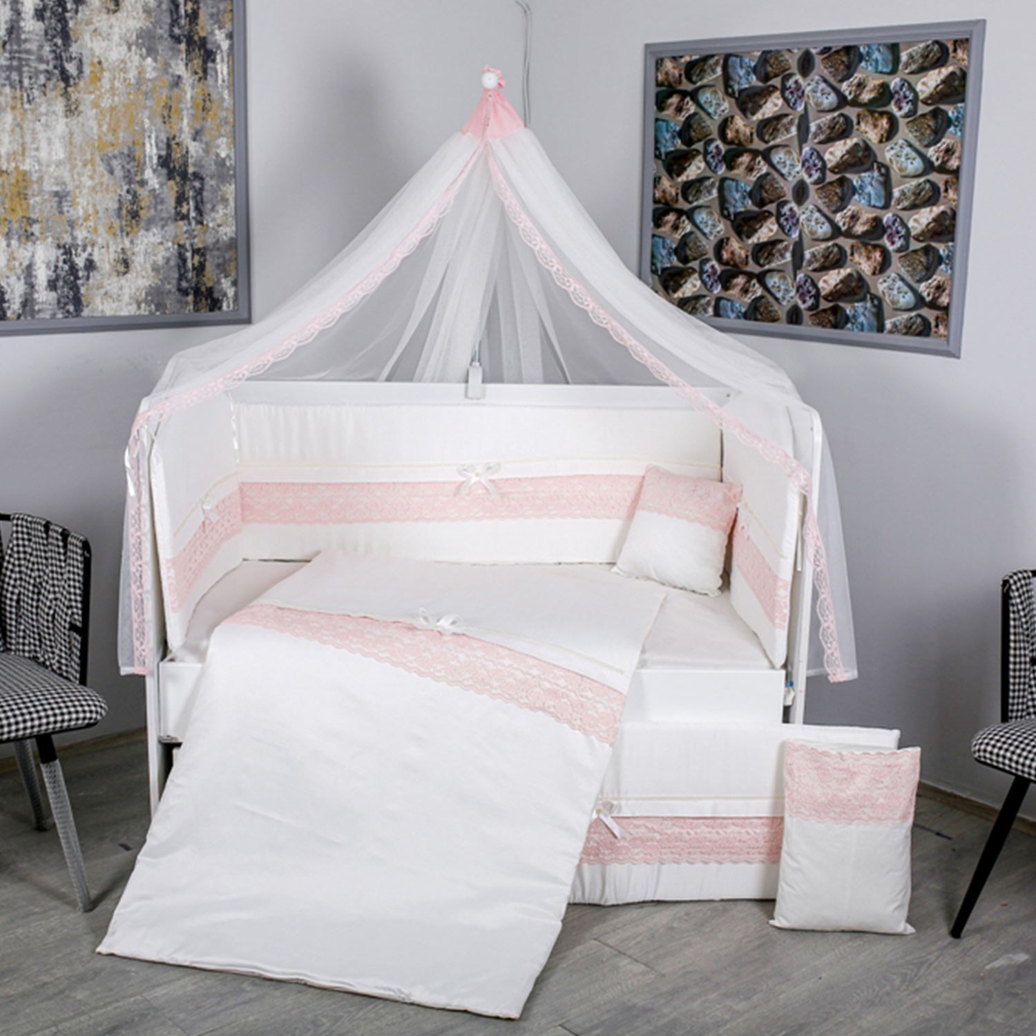 Mini Baby İnci Bebek Uyku Seti 10 Parça 75x130 cm Pembe