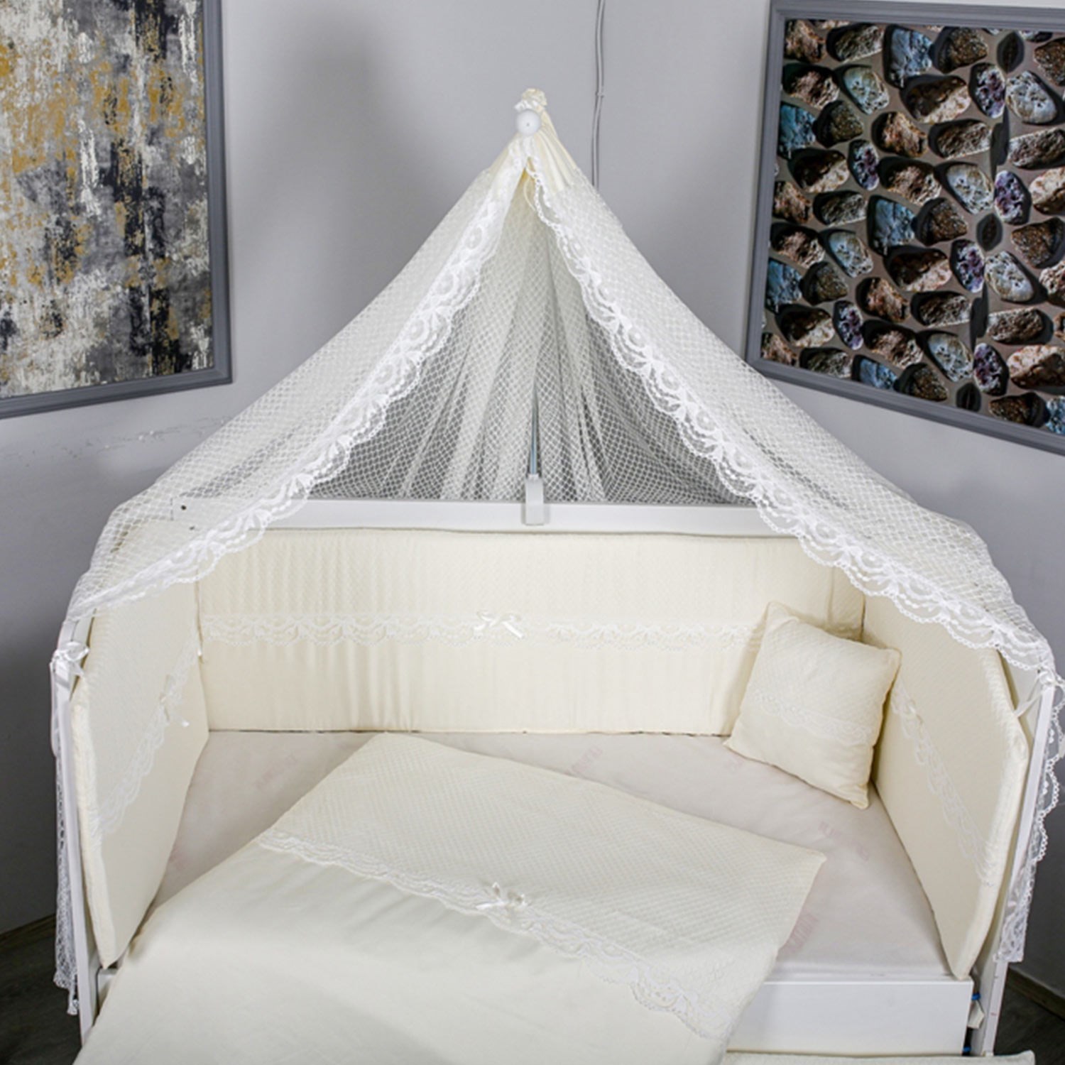 Mini Baby Fileli Bebek Uyku Seti 10 Parça 75x130 cm Krem
