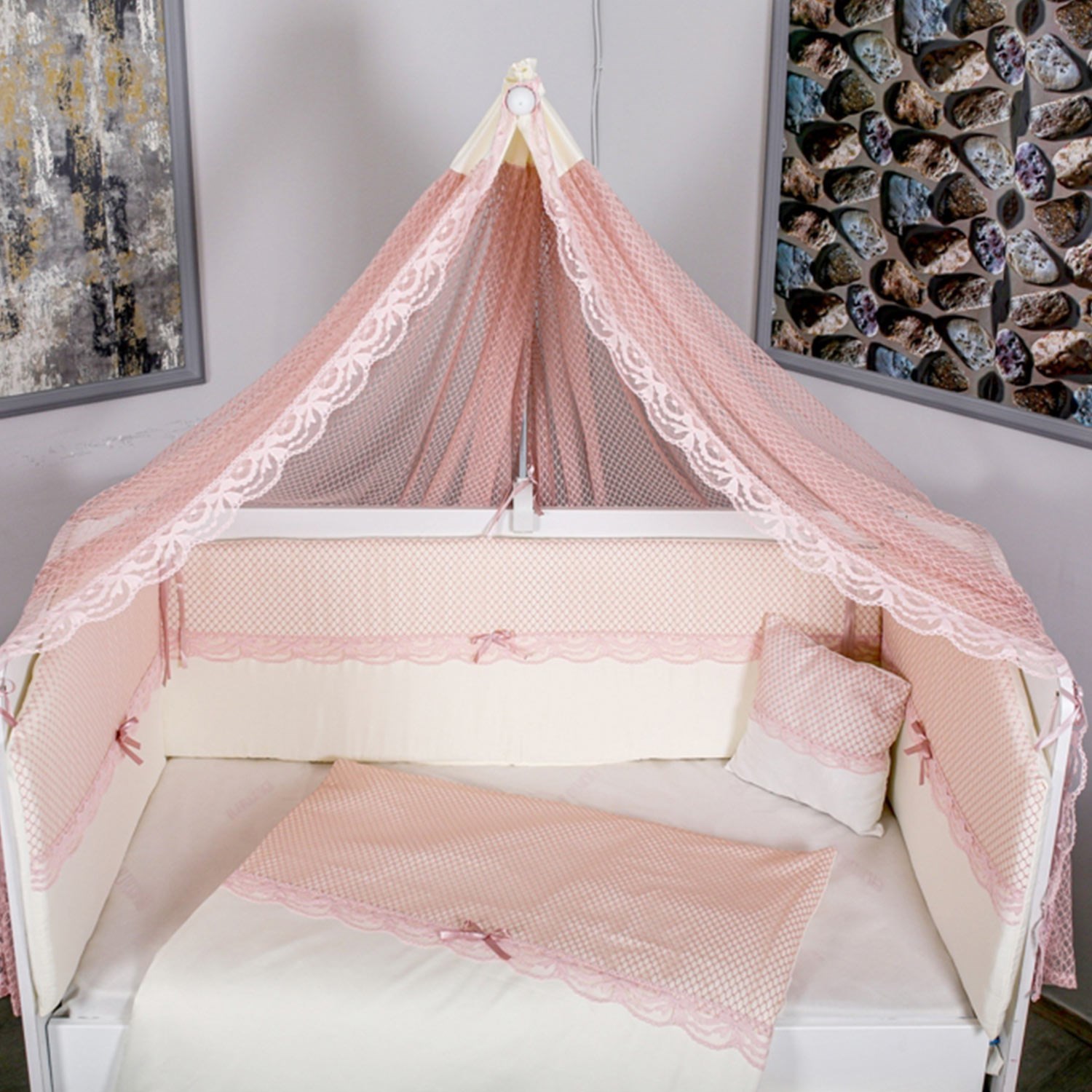 Mini Baby Fileli Bebek Uyku Seti 10 Parça 75x130 cm Pembe