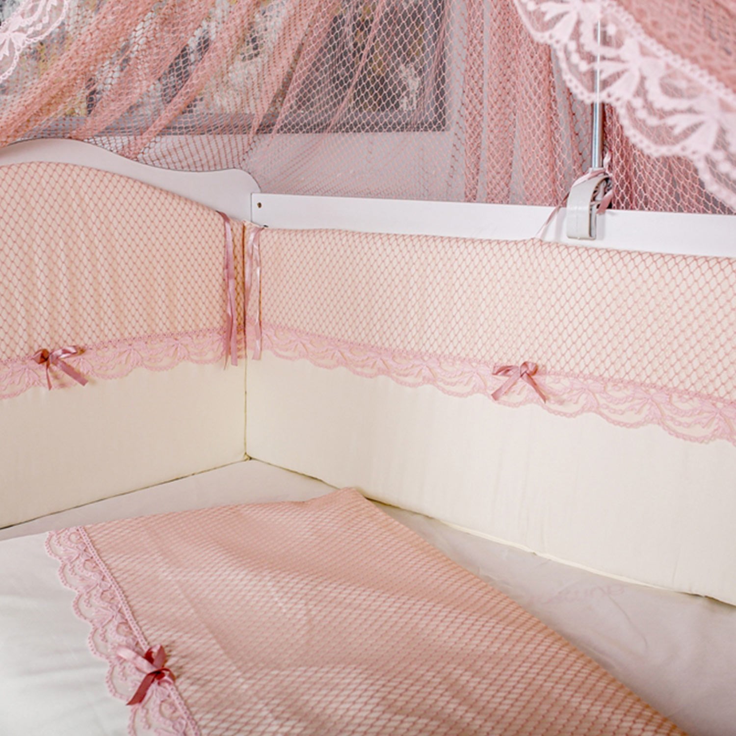 Mini Baby Fileli Bebek Uyku Seti 10 Parça 75x130 cm Pembe