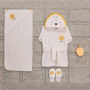 Bebitof Aslanlı Bebek Bornoz Seti 30024 Sarı