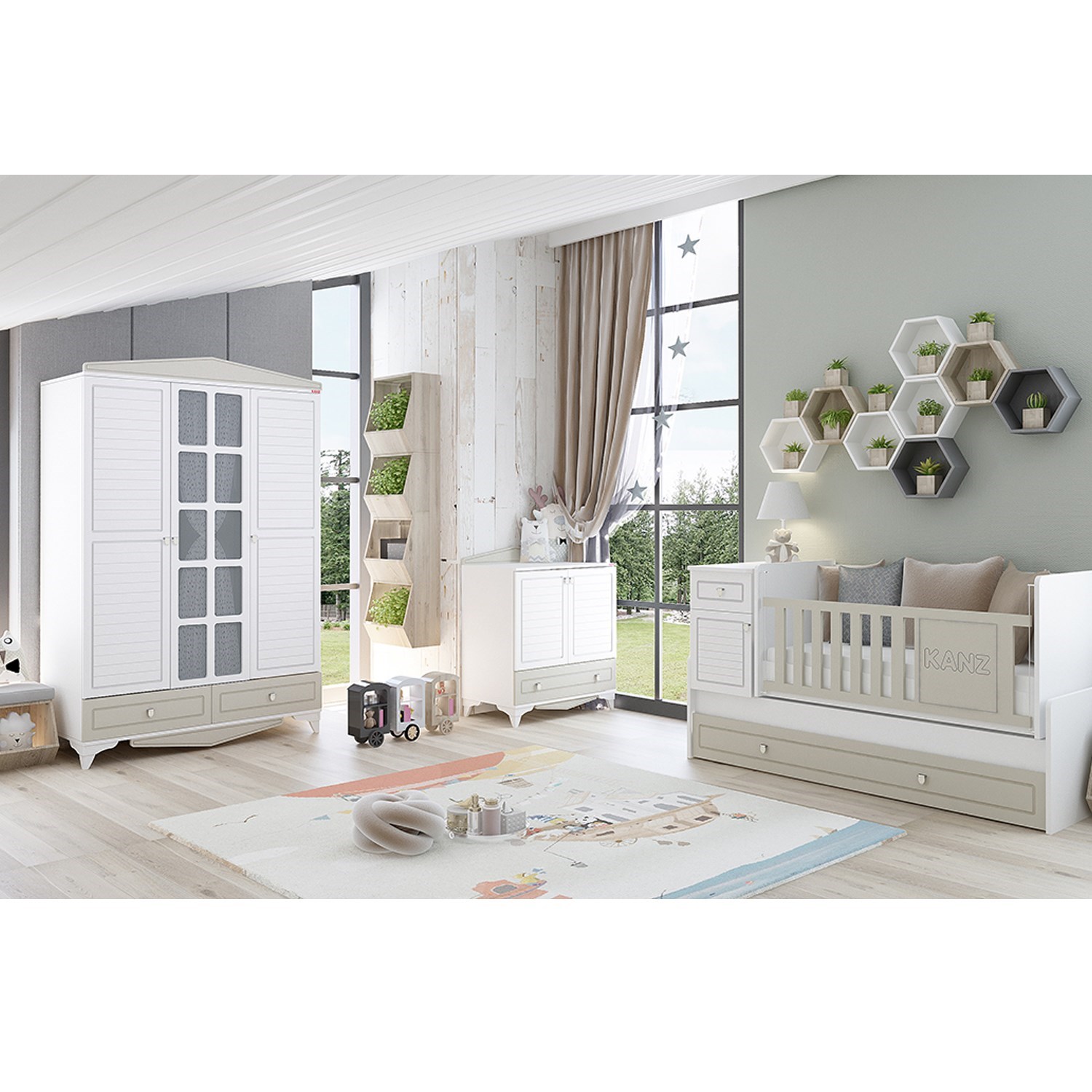 Kanz Salerno 3 Kapılı Bebek Odası Dolabı Bej
