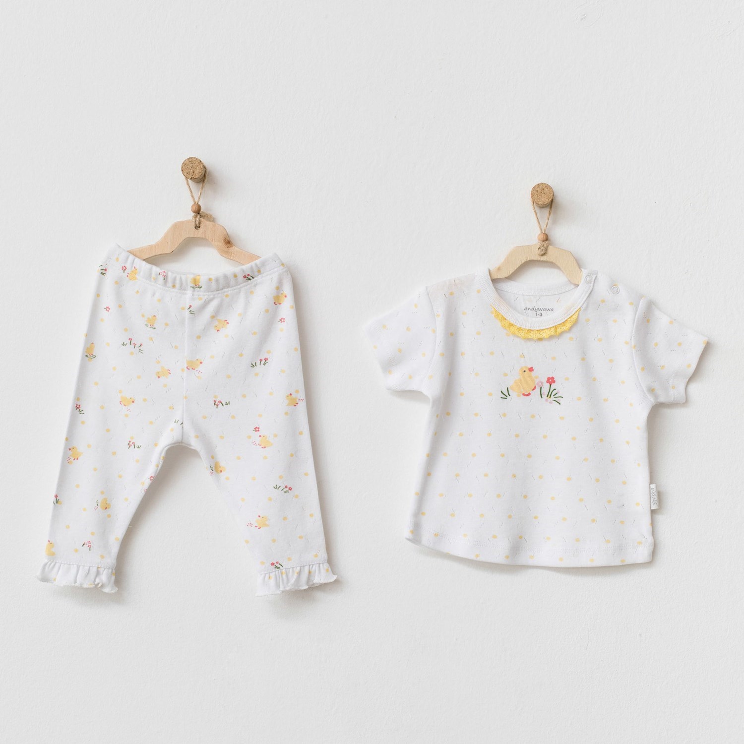 Andywawa Happy Chicky Bebek 2'li Alt Üst Takım AC21586 Beyaz