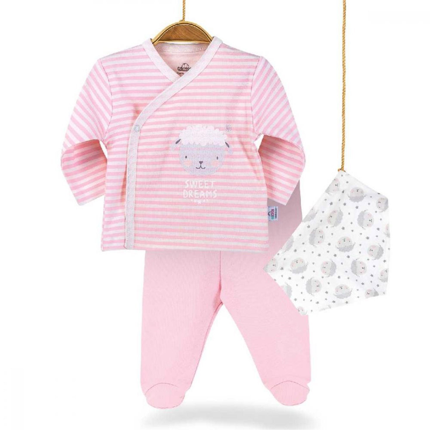 Bibaby Bimini Cute Lamb Bebek 3'lü Zıbın Set 73202 Pembe