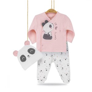 Bibaby Biorganic Elegant Panda Bebek 3'lü Zıbın Set 73221 Ekru-Somon