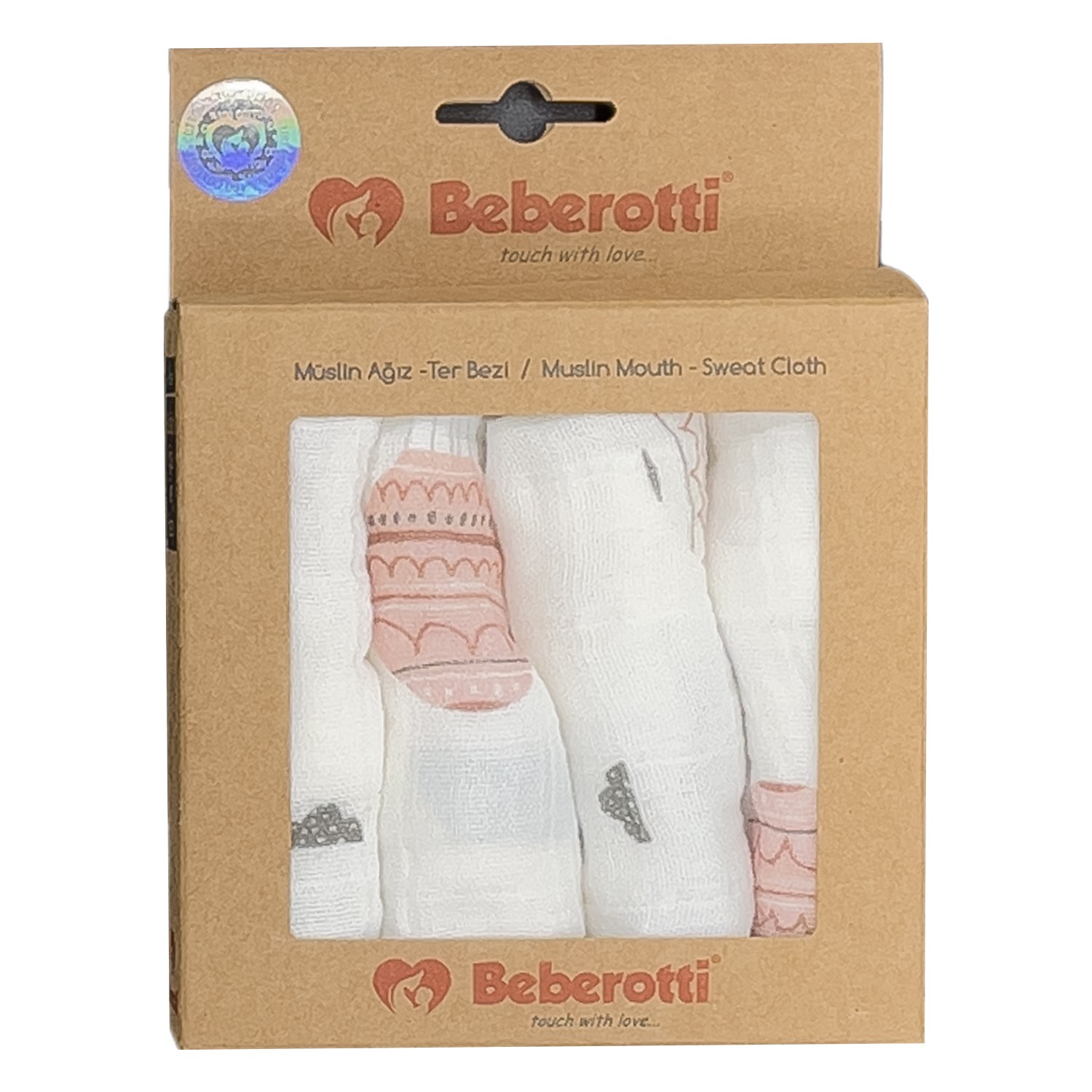 Beberotti 4'lü Müslin Bebek Ağız Bezi 25X25 Cm 102 Beyaz-Somon