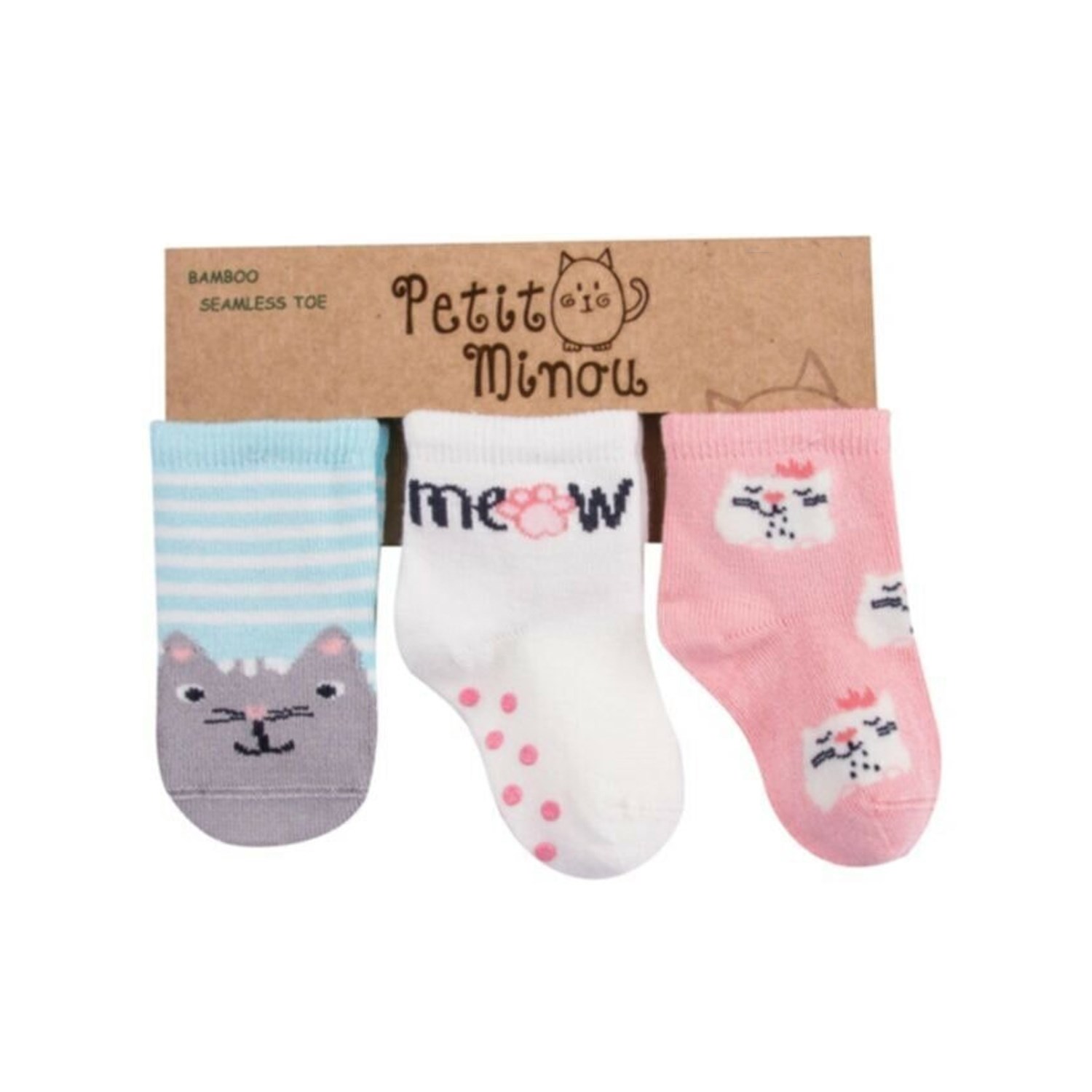 Petit Minou 3'lü Meow Soket Bebek Çorabı 2106 Çok Renkli
