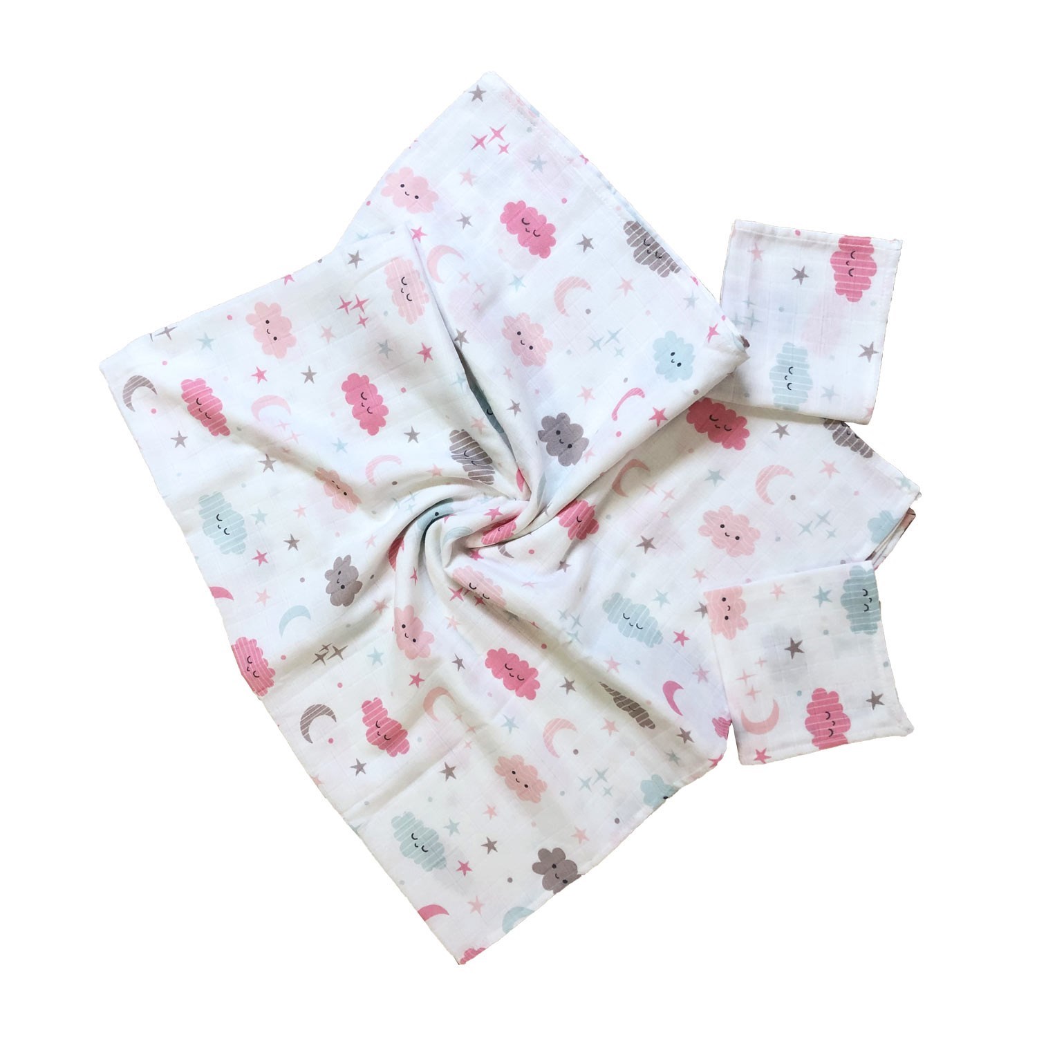 Mynest Çok Amaçlı Müslin Bebek Battaniyesi 115x115 Cm Ekru-Pembe