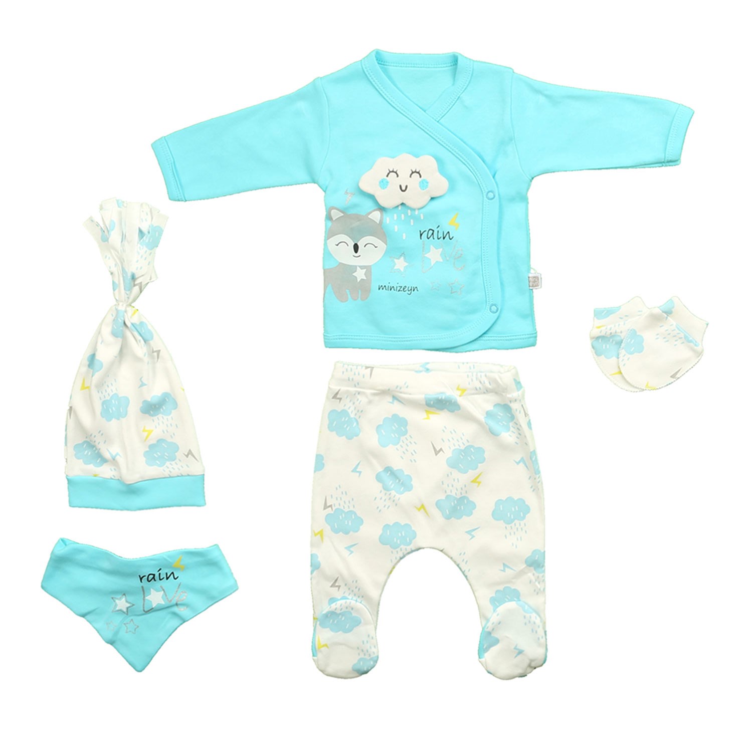 Mini Zey Bulutlu 5'li Bebek Takımı 7015 Açık Mavi