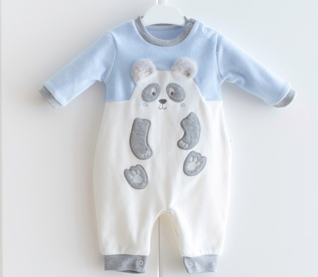 Mymio Kadife Panda Patiksiz Bebek Tulumu 4010 Mavi