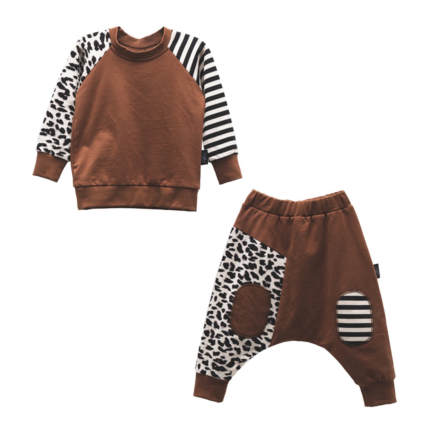 Moi Noi Çizgili Leopar Desenli Bebek Takımı 5103 Kahverengi