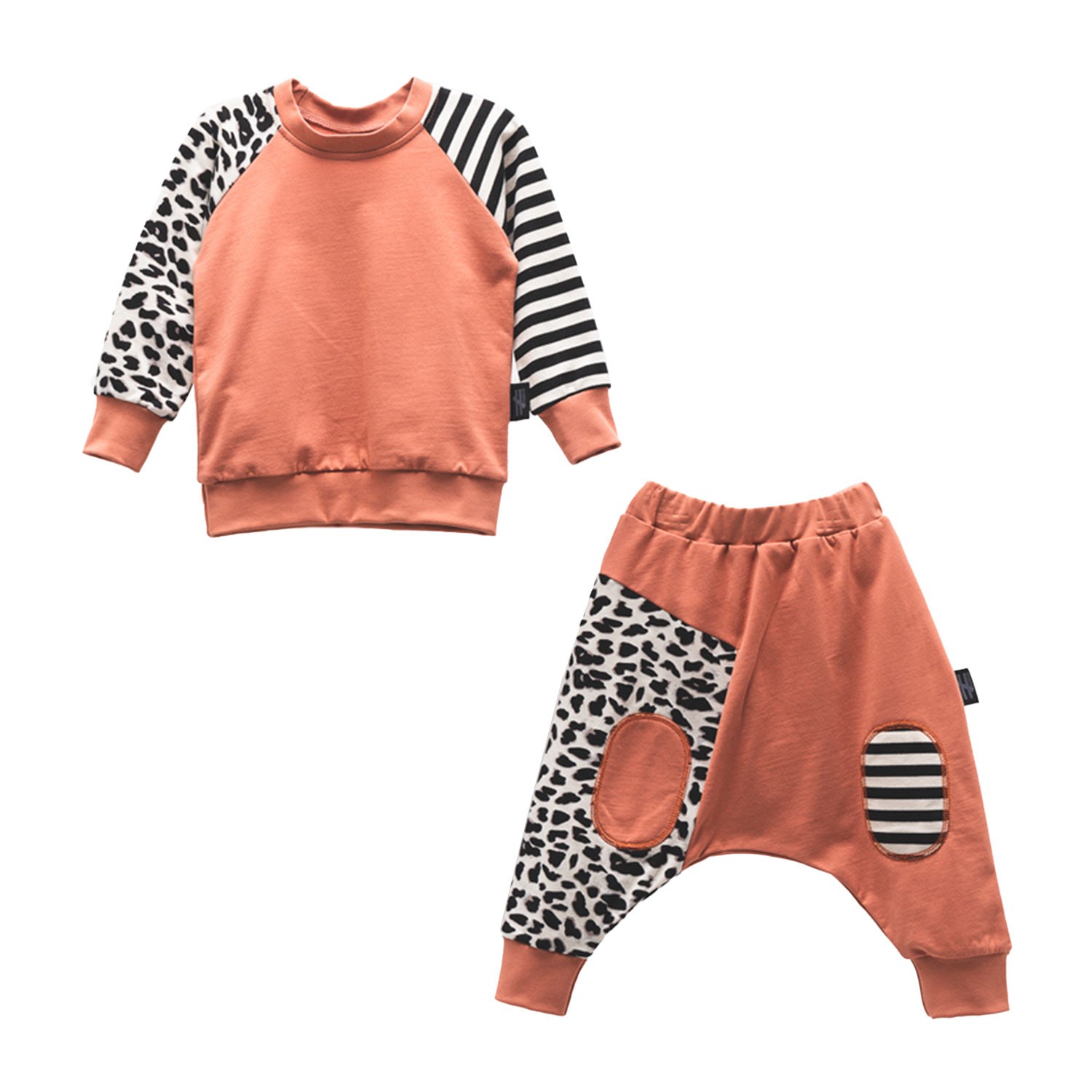 Moi Noi Çizgili Leopar Desenli Bebek Takımı 5103 Kiremit