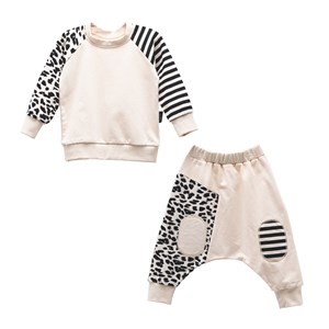 Moi Noi Çizgili Leopar Desenli Bebek Takımı 5103 Bej