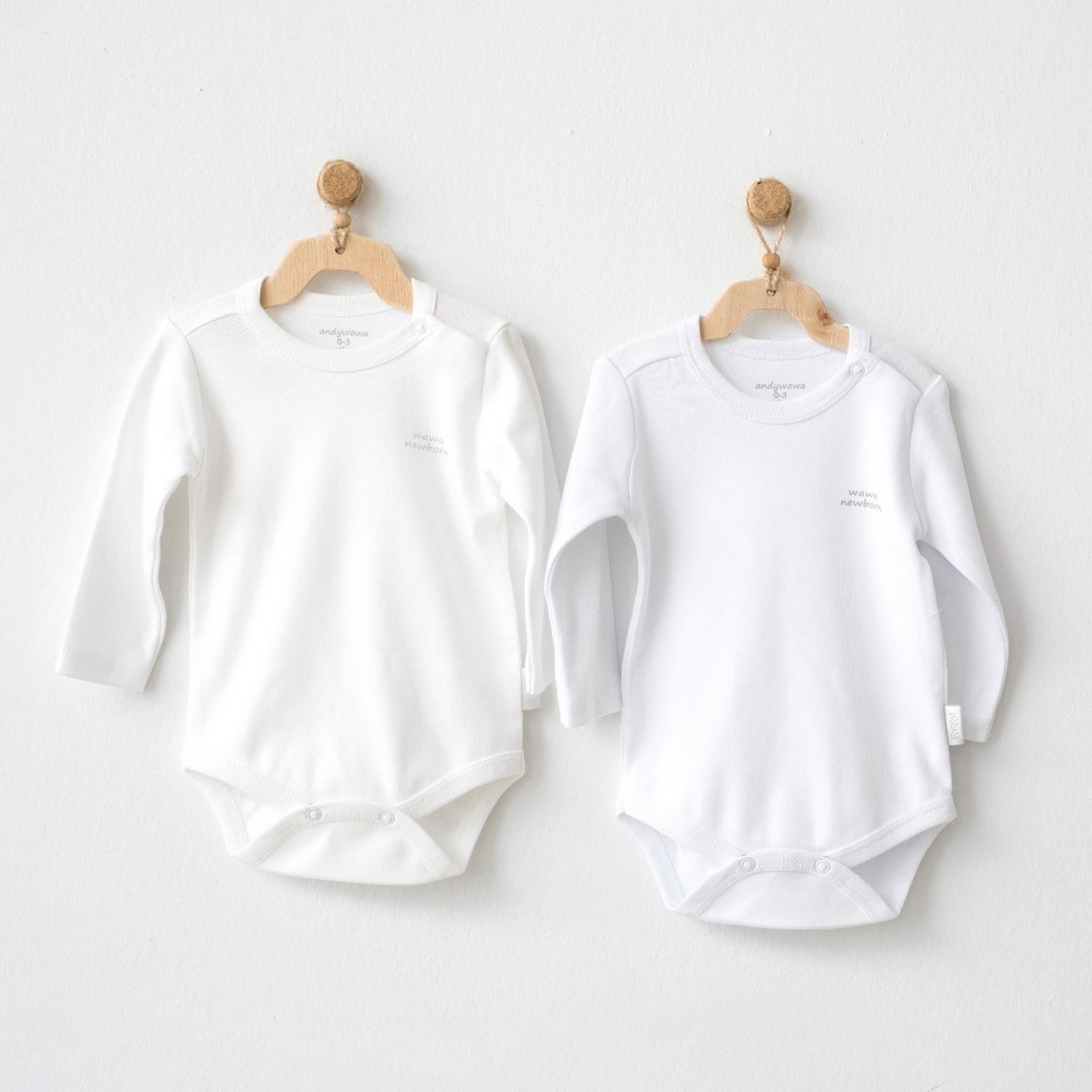 Andywawa Long Sleeve Basic 2'li Bebek Body AC21895R Ekru