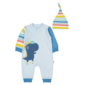 Tongs Baby Dino Boy Fermuarlı Bebek Tulumu 2921 Mavi