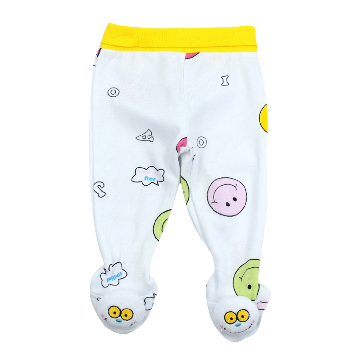 Albimini Gülenyüz Desenli Patikli Bebek Pantolonu A12096 Sarı