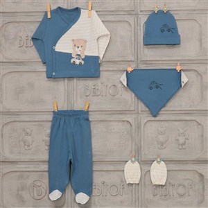 Minilamb Arabalı Ayıcıklı 5'li Bebek Zıbın Seti 27013 İndigo