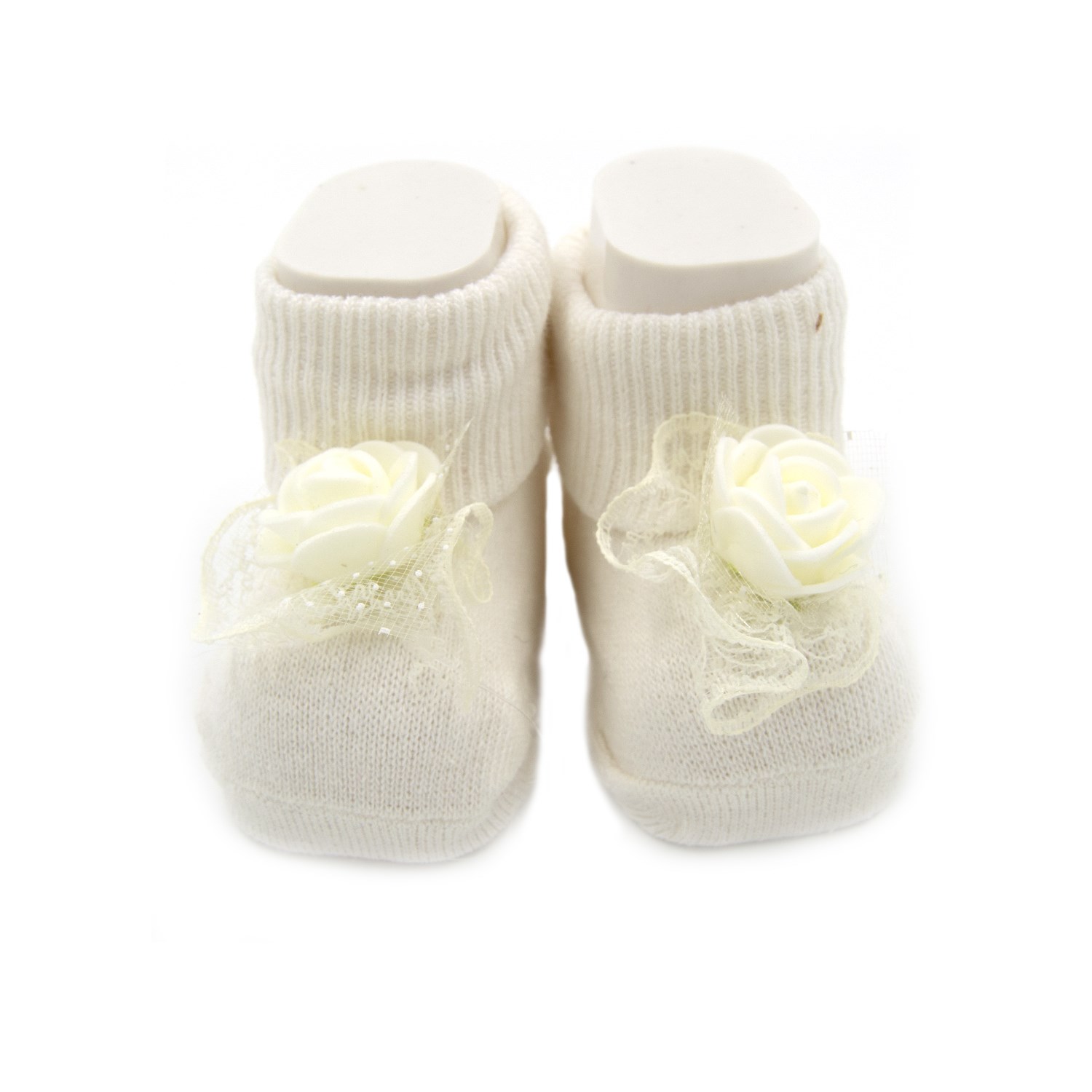 Mini Damla Lateks Güllü Kız Bebek Çorabı 44993 Ekru