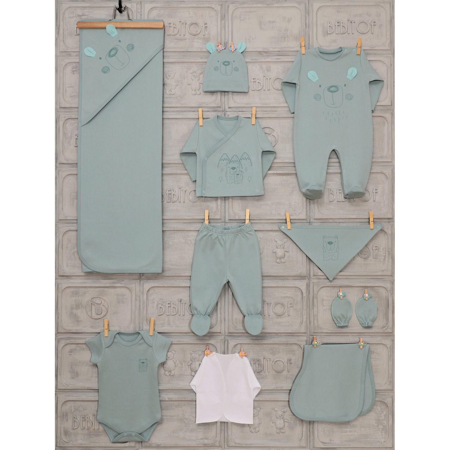 Bebitof Ayılı 10'lu Bebek Hastane Çıkış Seti 10025 Mint