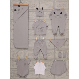 Bebitof Ayılı 10'lu Bebek Hastane Çıkış Seti 10025 Gri