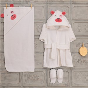 Bebitof Ayıcık Desenli Bebek Bornoz Seti 30025 Pembe