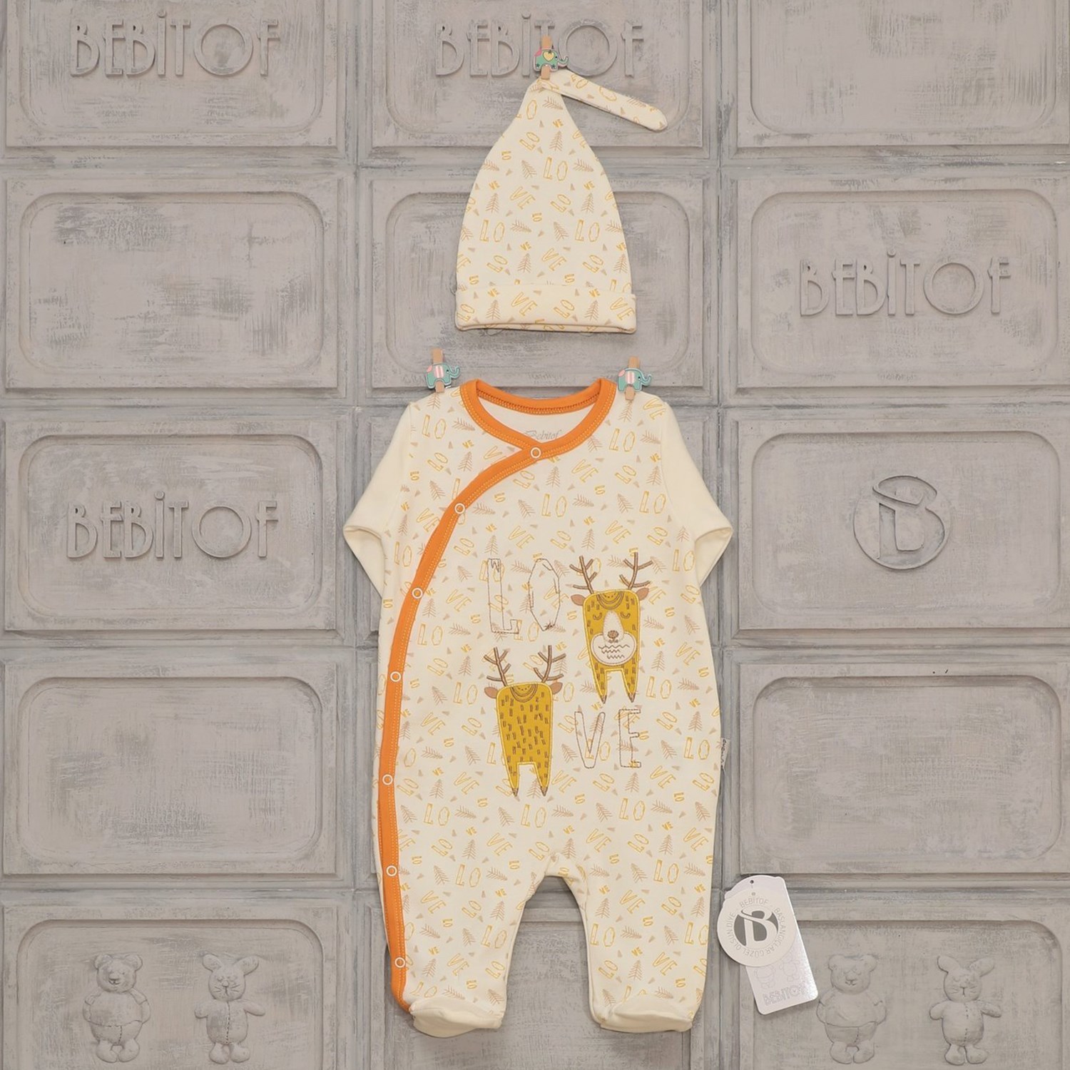 Bebitof Geyik Desenli Bebek Tulumu 70094 Turuncu