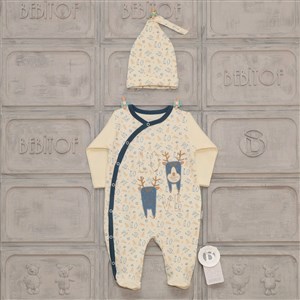 Bebitof Geyik Desenli Bebek Tulumu 70094 Lacivert