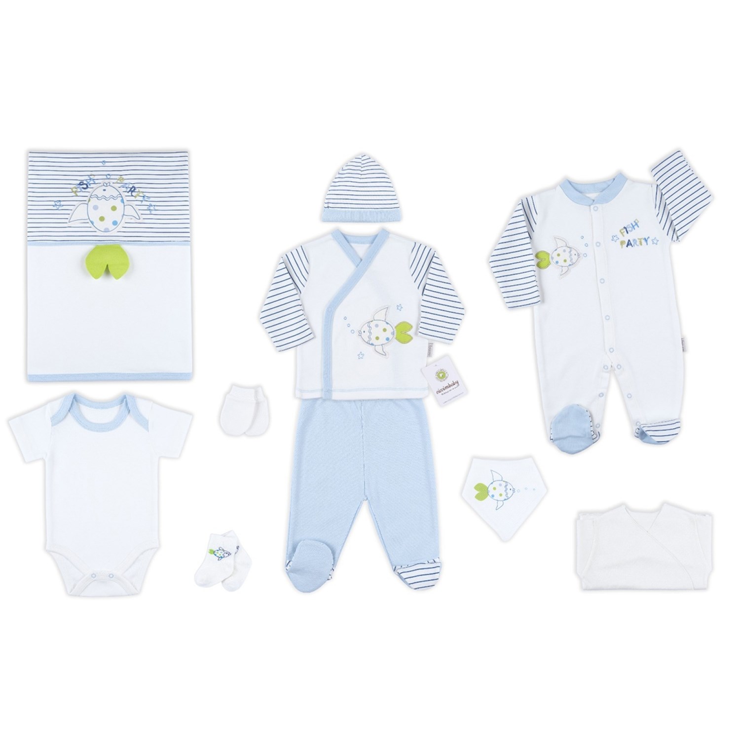 Ciccim Baby Mobil Balık 10'lu Bebek Hastane Çıkış Seti 4523 Mavi